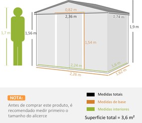 Abrigo de Jardim – Dijon – 236x174x190cm – Estrutura Aço Galvanizado –