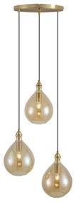 Candeeiro suspenso moderno dourado com vidro âmbar 3-luzes - Traditional Moderno