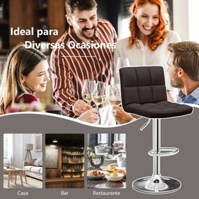 Conjunto de 2 bancos de couro sintético com assento giratório de altura ajustável 360°, apoio para os pés e cadeira de jantar com base metálica Castan