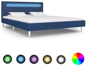 vidaXL Estrutura de cama com LED 140x200 cm tecido azul