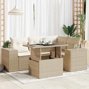 vidaXL 5 pcs conjunto de sofás p/ jardim com almofadões vime PE bege