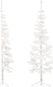 Meia árvore de Natal fina com suporte 180 cm branco