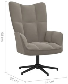 Cadeira de descanso com banco veludo cinzento-claro