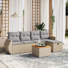 6 pcs conj. sofás jardim c/ almofadões vime PE bege misturado