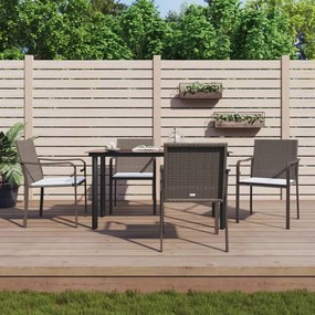vidaXL 5 pcs conjunto de jantar p/ jardim c/ almofadões vime PE e aço