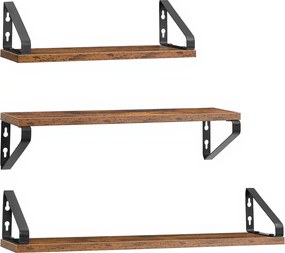 Conjunto de 3 prateleiras suspensa de parede, 3 tamanhos castanho-preto