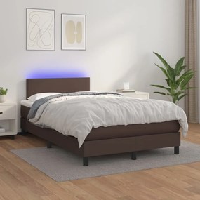 vidaXL Cama box spring c/ colchão/LED 120x200 cm couro artif. castanho