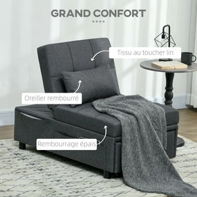 Poltrona convertível de 1 lugar, transformável em cama, com encosto ajustável, assento almofadado e almofada, cinzenta