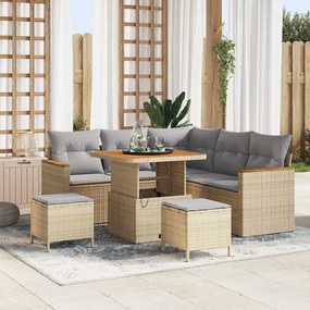 Conjunto de Sofá de Jardim de 8 Peças com Almofadas Bege Poliéster Acácia
