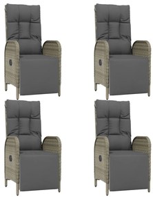 5 pcs conjunto de jantar p/ jardim c/ almofadões vime PE cinza