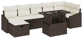Conjunto de Sofá de Jardim de 8 Peças com Almofadas Marrom Rattan PE