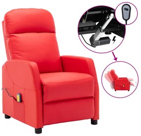 vidaXL Poltrona de massagens elétrica couro artificial vermelho