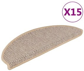 Tapetes escada adesivos aspeto sisal 15pcs 65x21x4cm bege-claro