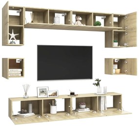 8pcs conjunto de móveis de TV derivados madeira carvalho sonoma