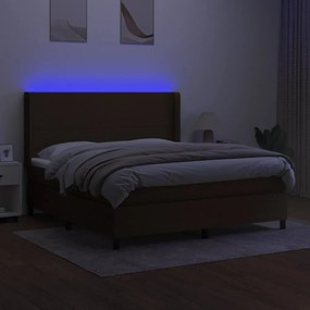 Cama box spring c/ colchão/LED 180x200cm tecido castanho-escuro