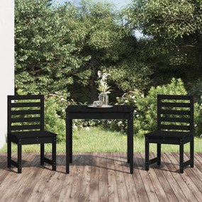 vidaXL 3 pcs conj. bistrô para jardim madeira de pinho maciça preto