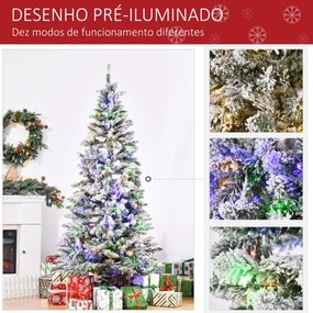 HOMCOM Árvore de Natal 210 cm com 250 Luzes LED Árvore de Natal Nevada