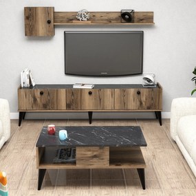 Conjunto de Mobiliário de Sala de Estar Lidya – Nogueira e Mármore – T