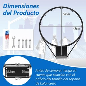 Cesto de basquetebol de 45 cm para montagem na parede com rede Preto