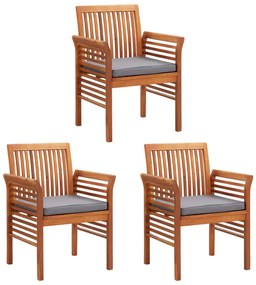 Cadeiras de jantar jardim c/ almofadões 3 pcs madeira acácia