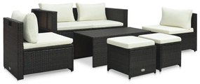 vidaXL 6 pcs conjunto lounge jardim c/ almofadões vime PE castanho