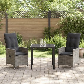 Conjunto de Jantar de Jardim com Almofadas Cinza Rattan Poliéster