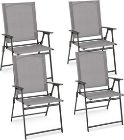 4 cadeiras jardim dobráveis com encosto alto Cadeiras de jantar para exterior em metal de tecido resistente Jardim Piscina Cinzento
