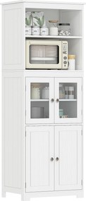 HOMCOM Armário de Cozinha com 2 Portas de Vidro Temperado 2 Prateleiras Abertas e Armário com Prateleira Ajustável 60x30x162cm Branco | Aosom Portugal