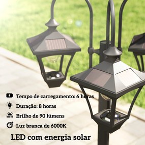 Candeeiro Solar de Jardim com Floreiras 3 Cabeças Impermeável IP44 Ligação/Desligamento Automático e Altura Ajustável 52x52x185 cm Preto