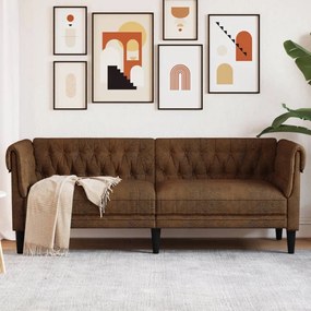 vidaXL Sofá chesterfield 3 lugares tecido castanho