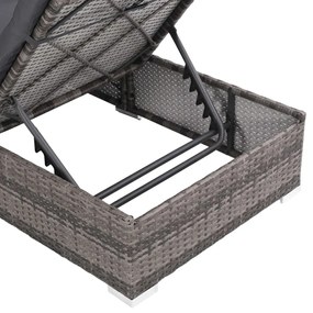 3 pcs conjunto lounge de jardim c/ almofadões vime PE cinzento