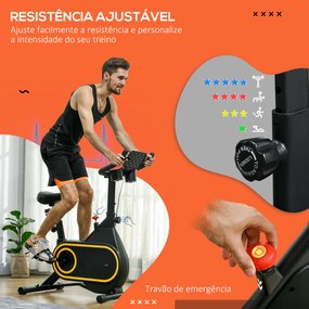 Bicicleta Estática com Ecrã LCD Assento e Guiador Ajustáveis Volante 4 kg e Porta Garrafa  93x48,5x102-112 cm Preto