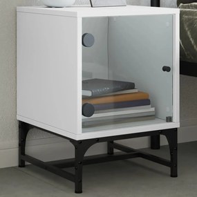 vidaXL Mesa de cabeceira c/ porta de vidro 35x37x50 cm branco