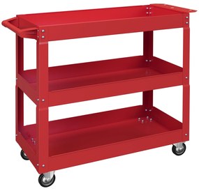 DURHAND Carrinho de Ferramentas com Rodas 3 Prateleiras de Armazenamento e Alça Lateral 83x35,3x76 cm Vermelho | Aosom Portugal