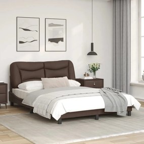 Estrutura cama c/ cabeceira couro artificial 140x190cm castanho