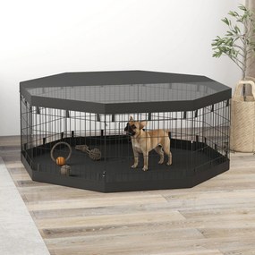 Parque para cães com 8 painéis dobráveis 61 cm (L) x 61 cm (A) e porta para cachorros, em aço preto