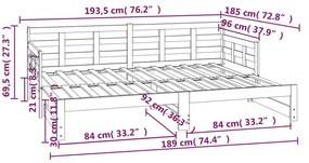Estrutura sofá-cama de puxar pinho maciço branco 2x(90x190) cm
