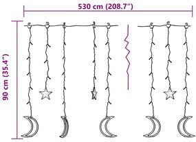 Estrelas e luas de luz c/ controlo remoto 345 LEDs colorido
