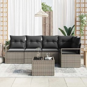 Conjunto de Sofá de Jardim 5 Peças com Almofadas de Rattan Poliéster P