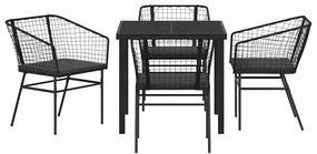 Conjunto de jantar de jardim com 5 peças e almofadas pretas em rattan