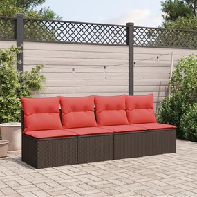 vidaXL Sofá de jardim com almofadas, 4 lugares, vime sintético marrom