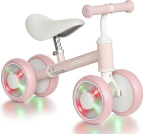 AIYAPLAY Bicicleta sem Pedais com Limite de Direção de 135°, Assento Ajustável, 4 Rodas EVA com Luzes, para Crianças de 1 a 2 Anos, Cor-de-Rosa | Aosom Portugal