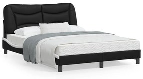 Estrutura cama c/ cabeceira 140x200 couro artif. preto/branco
