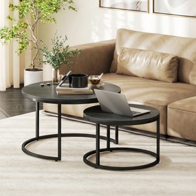 Conjunto de 2 mesas baixas encaixáveis e empilháveis, de design industrial, com pés em metal preto