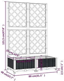 Vaso/floreira jardim c/ treliça 80x40x121,5 cm PP cinzento azul