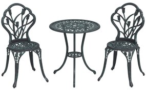 Outsunny Conjunto de Mobiliário de Jardim 2 Lugares 2 Cadeiras Mesa Redonda Alumínio Imitação Ferro Forjado Verde | Aosom Portugal