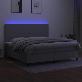 Cama box spring c/ colchão e LED 200x200 cm tecido cinza-claro