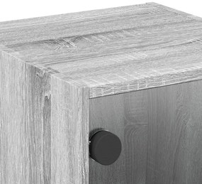 Mesa de cabeceira c/ porta de vidro 35x37x35 cm cinzento sonoma