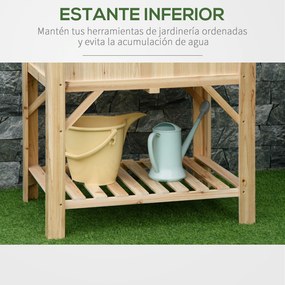 Horta Urbana de Madeira Mesa de Cultivo com 6 Compartimentos e Prateleira Inferior para Plantas e Flores em Jardim Terraço Exterior Capacidade 80 kg 7