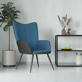vidaXL Cadeira de descanso PVC e veludo azul